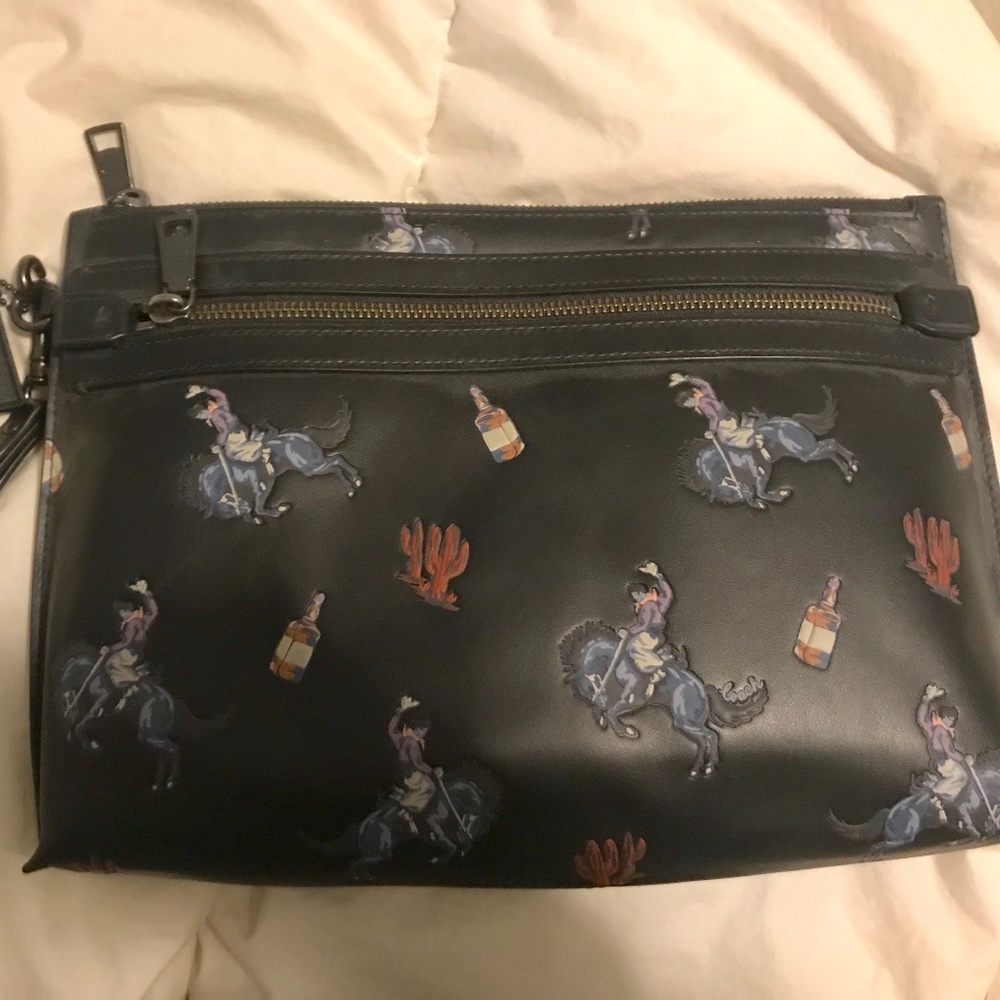 Coach Black Academy Pouch Bag - Rodeo Cowboy Print